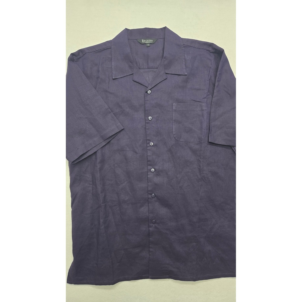 NWT Bagazio Mens Shirt Size‎ L Button Up Camp Collar Short Sleeve Purple